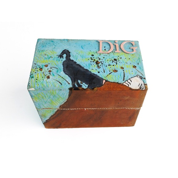 Other - Hand Painted Recipe Box Dog Art Decoupage Unique Kitchen Decor Storage